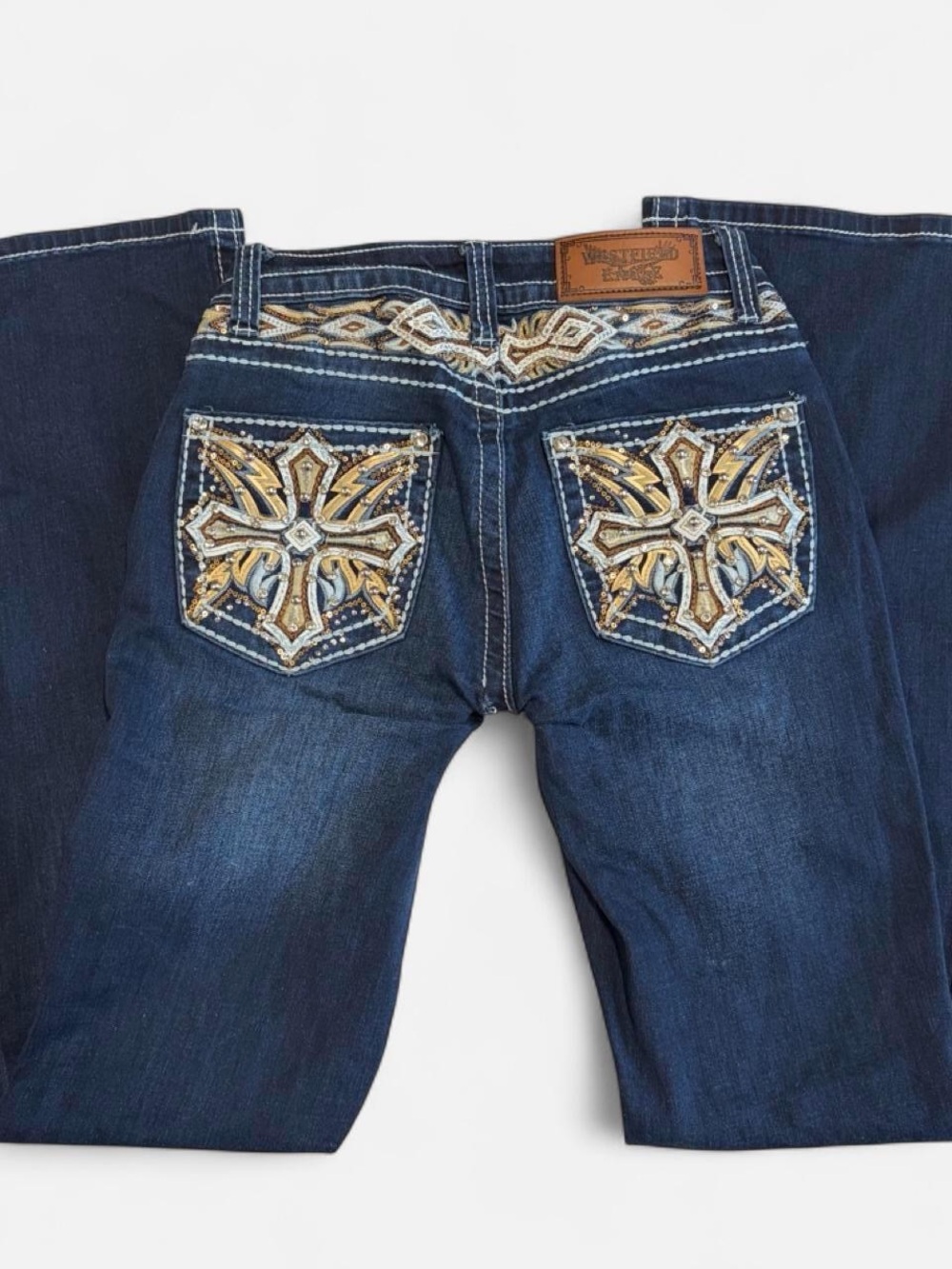 Westfield Eagle Y2K Rhinestone Flare Jeans Western Bling Cowgirl Dark Wash Sz